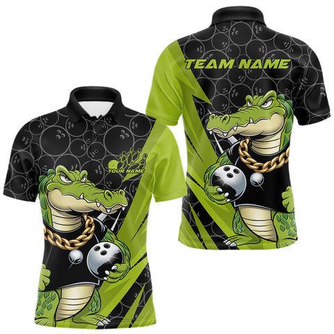 Maxcorners Custom Funny Alligator Bowling Men Polo Shirt, Alligator Bowling Team Jerseys MT2009
