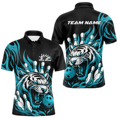 Maxcorners Custom Black And Blue Tiger Men Bowling Jerseys, Tiger Bowling Team League Shirt TU2511