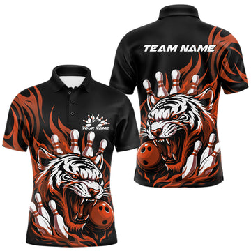 Maxcorners Custom Black And Orange Tiger Men Bowling Jerseys, Tiger Bowling Team League Shirt