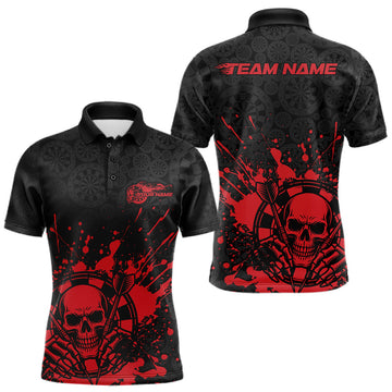 Maxcorners Custom Black And Red Splatter Dart Skull Men Polo Shirt, Dart Bone Halloween Team Jerseys LM1903