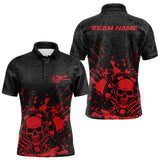 Maxcorners Custom Black And Red Splatter Dart Skull Men Polo Shirt, Dart Bone Halloween Team Jerseys TU3009