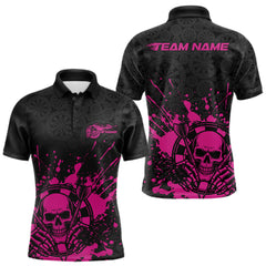 Maxcorners Custom Black And Pink Splatter Dart Skull Men Polo Shirt, Dart Bone Halloween Team Jerseys LM0210