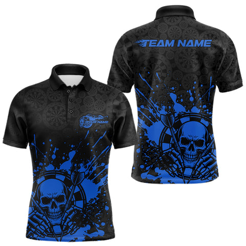 Maxcorners Custom Black And Blue Splatter Dart Skull Men Polo Shirt, Dart Bone Halloween Team Jerseys LM0210