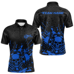 Maxcorners Custom Black And Blue Splatter Dart Skull Men Polo Shirt, Dart Bone Halloween Team Jerseys LM0210