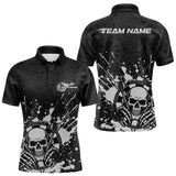 Maxcorners Custom Black And Gray Splatter Dart Skull Men Polo Shirt, Dart Bone Halloween Team Jerseys TU3009