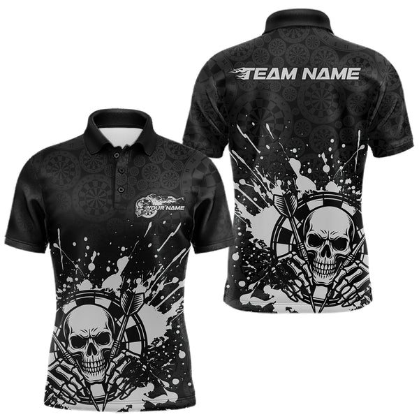 Maxcorners Custom Black And Gray Splatter Dart Skull Men Polo Shirt, Dart Bone Halloween Team Jerseys TU3009