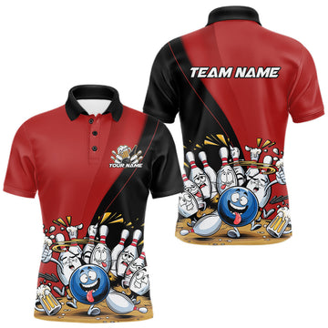 Maxcorners Custom Red Funny Bowling Men Polo Shirts, Bowling And Beer Party Bowlers Outfit LM2602