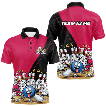 Maxcorners Custom Pink Funny Bowling Men Polo Shirts, Bowling And Beer Party Bowlers Outfit LM2602