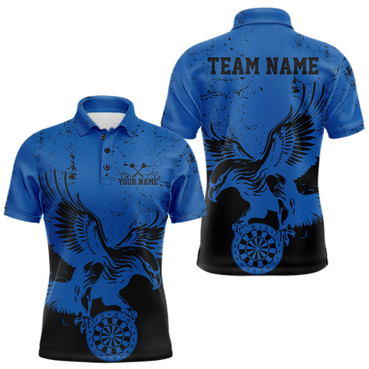 Maxcorners Custom Grunge Blue Eagle Dart Team Men Polo Shirts, Vintage Dart Uniform Players Outfit LM1903