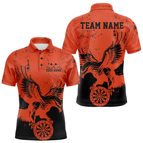 Maxcorners Custom Grunge Orange Eagle Dart Team Men Polo Shirts, Vintage Dart Uniform Players Outfit MT0410