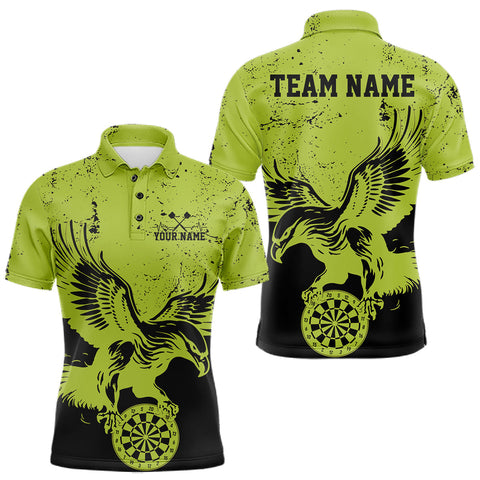 Maxcorners Custom Grunge Green Eagle Dart Team Men Polo Shirts, Vintage Dart Uniform Players Outfit MT0410