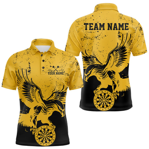 Maxcorners Custom Grunge Yellow Eagle Dart Team Men Polo Shirts, Vintage Dart Uniform Players Outfit MT0410