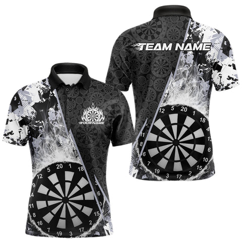 Maxcorners Custom Black And White Dartboard Camo Smoke Dart Team Men Polo Shirts, Dart Jerseys MT0410