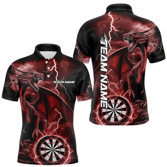 Maxcorners Custom Red Lightning Dragon Darts Men Polo Shirts, Dragon Darts Team Jerse LM0901