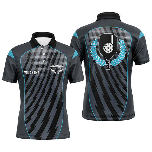 Maxcorners Custom Blue Pickleball Polo Shirts For Men, Outdoor Pickleball Jerseys