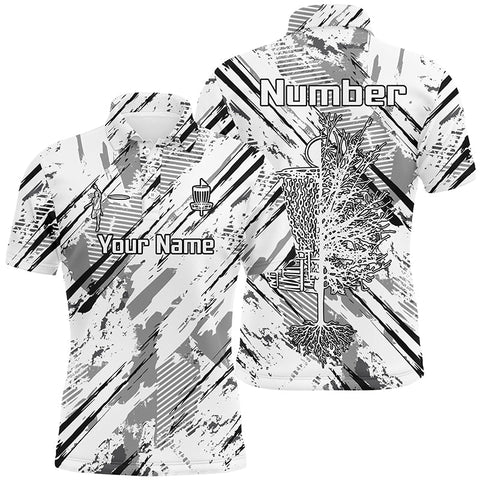 Maxcorners Black and white abstract line halftone pattern Mens disc golf polo shirts custom disc golf shirt MT0510