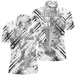 Maxcorners Black and white abstract line halftone pattern Mens disc golf polo shirts custom disc golf shirt MT0510
