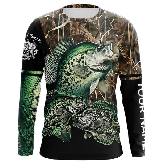 Maxcorners Crappie fishing green scales camo Custom name Long sleevefishing shirts, Long Sleeve Hooded
 LM0201
