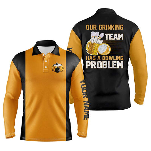 Maxcorners Funny Bowling Shirts Custom Name Our Drinking Team Has A Bowling Problem Bowling Beer Shirt For Men And Women