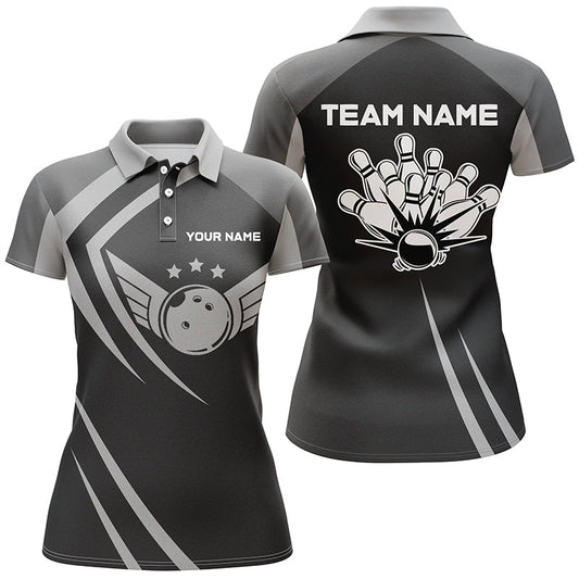 Maxcorners Black Retro Vintage Bowling Personalized All Over Printed Shirt For Women