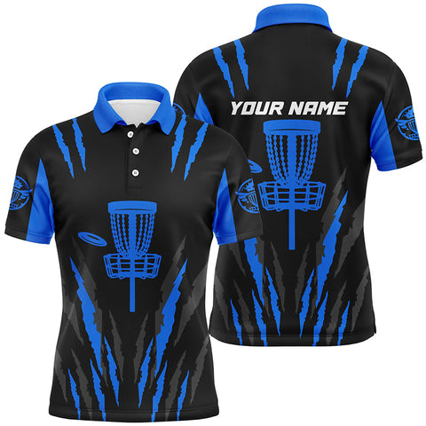 Maxcorners Black and blue Mens disc golf polo shirt disc golf hole custom name disc golf team shirt MT0510