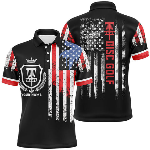 Maxcorners Disc golf basket American flag patriotic Men polo shirts custom disc golf shirt for men MT0510