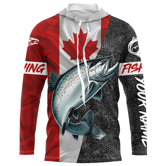 Maxcorners Custom Canadian Flag salmon Fishing Jerseys, salmon patriotic performance Fishing Shirts | Long sleeve LM0201