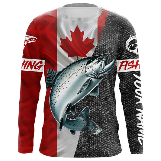 Maxcorners Custom Canadian Flag salmon Fishing Jerseys, salmon patriotic performance Fishing Shirts | Long sleeve LM0201