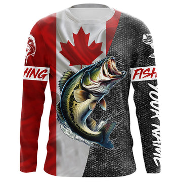 Maxcorners Custom Canadian Flag Bass Fishing Jerseys, Bass patriotic performance Fishing Shirts | Long sleeve LM0201
