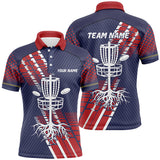Maxcorners Red, white and blue Mens disc golf polo shirts custom team disc golf basket jerseys, disc golf gifts MT0510