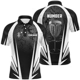 Maxcorners Mens disc golf polo shirt custom name, number black white disc golf jersey, mens disc golf apparel MT0510