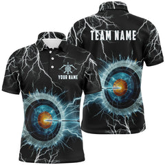 Maxcorners Personalized Archery Mode On Thunder Lightning Blue Men Polo Shirts, 3D Target Archery Jerseys