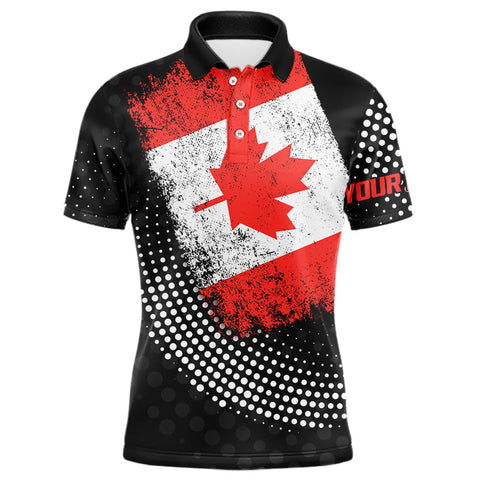 Maxcorners Personalized golf polo shirts for Men Vintage Canadian Flag Custom patriotic golf tops for mens