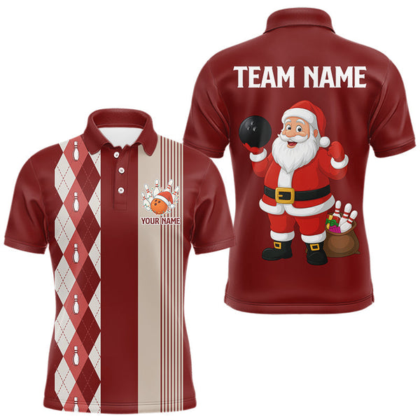 Maxcorners Retro Red argyle pattern Christmas Santa Bowling shirts For Men custom bowling team jerseys Outfits MT0111