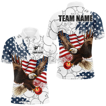 Maxcorners Red, White, Blue American Flag Eagle Men Bowling Shirts Custom Patriotic Camo Bowling Team Jersey