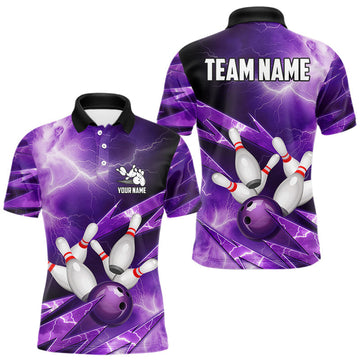 Maxcorners Purple Storm Lightning Thunder Bowling Polo, Quarter Zip Shirt For Men Custom Bowling Team Jersey LM0503