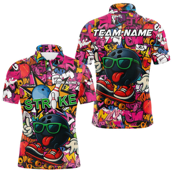 Maxcorners Funny pink graffiti pattern Bowling Team Polo, 1/4 Zip Shirt For Men Custom Mens Bowling Jersey LM0910