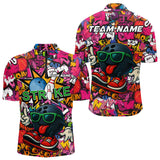 Maxcorners Funny pink graffiti pattern Bowling Team Polo, 1/4 Zip Shirt For Men Custom Mens Bowling Jersey LM0910