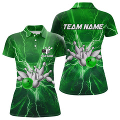 Maxcorners Men's Bowling Shirts Custom Green Lightning Thunder Bowling Team Jersey, gift for team Bowlers MT0609