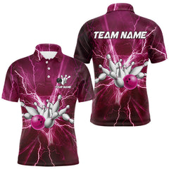 Maxcorners Men's Bowling Shirts Custom Pink Lightning Thunder Bowling Team Jersey, gift for team Bowlers MT0609