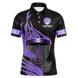 Maxcorners Black and Purple Flame Disc golf polo shirts For men Custom disc golf outfit, disc golf gifts LM0910