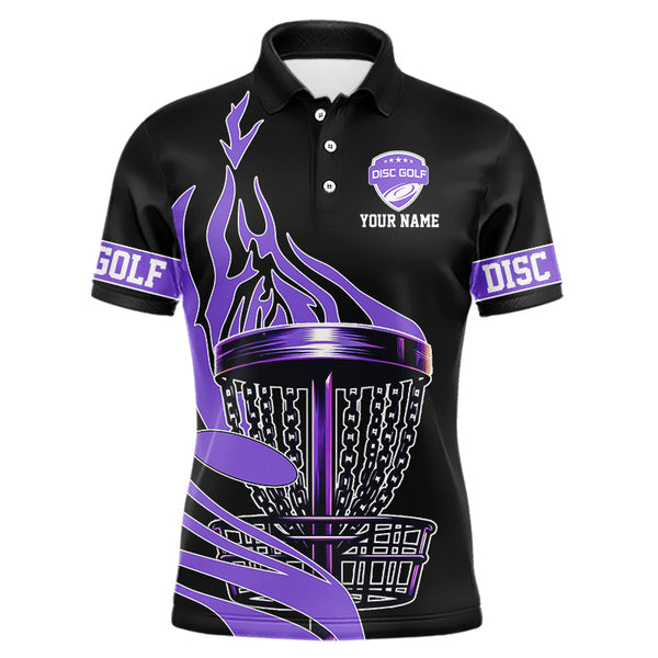 Maxcorners Black and Purple Flame Disc golf polo shirts For men Custom disc golf outfit, disc golf gifts LM0910
