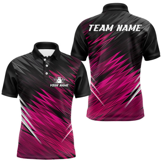 Maxcorners Pink and Black Bowling Shirts For Men Custom Name and Team name Bowling Jerseys Bowlers Outfit LM2603