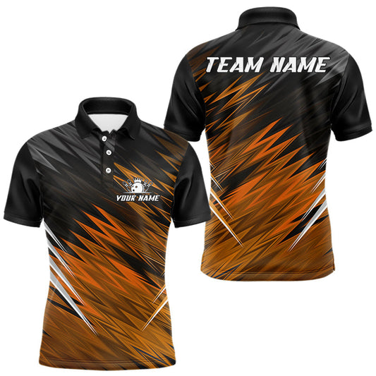 Maxcorners Orange and Black Bowling Shirts For Men Custom Name and Team name Bowling Jerseys Bowlers Outfit LM2603