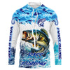 Maxcorners Bass fishing Blue ocean camo Custom UV protection fishing long sleeve shirt, Bass Fishing jerseys LM0201