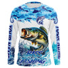 Maxcorners Bass fishing Blue ocean camo Custom UV protection fishing long sleeve shirt, Bass Fishing jerseys LM0201