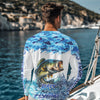 Maxcorners Bass fishing Blue ocean camo Custom UV protection fishing long sleeve shirt, Bass Fishing jerseys LM0201