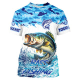 Maxcorners Bass fishing Blue ocean camo Custom UV protection fishing long sleeve shirt, Bass Fishing jerseys MT2108