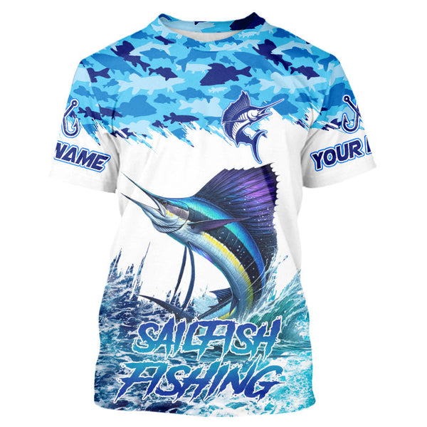 Maxcorners Sailfish fishing Blue sea camo Custom UV protection fishing long sleeve shirt, Sailfish Fishing jersey MT2108