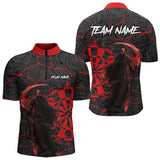 Maxcorners Men Darts Polo, Quarter Zip Shirts Custom Black And Red Reaper Skull Darts Team Jerseys, Darts Gifts